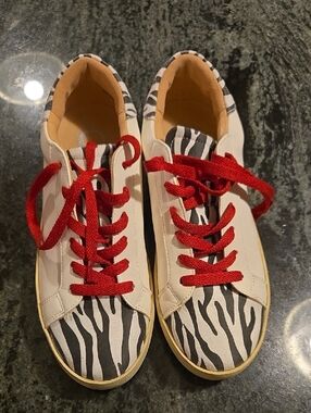 Journee Collection Zebra Print Sneakers with Red Laces